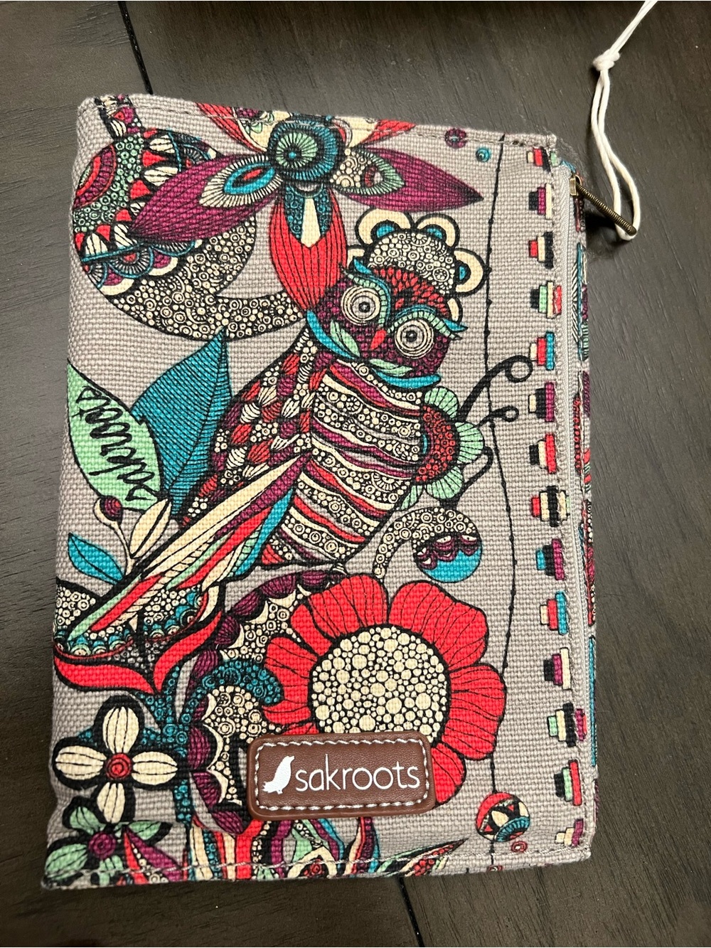 Sakroots Artist Circle Owl Foldover Zip Clutch Wristlet Wallet Boho